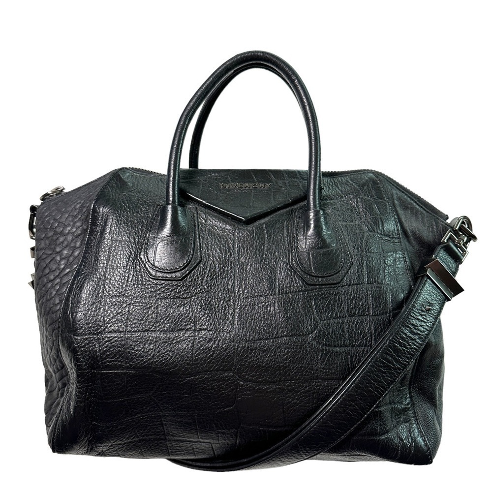 Vintage Givenchy Black Leather Croc Embossed Antigona Bag - Picture 14 of 14